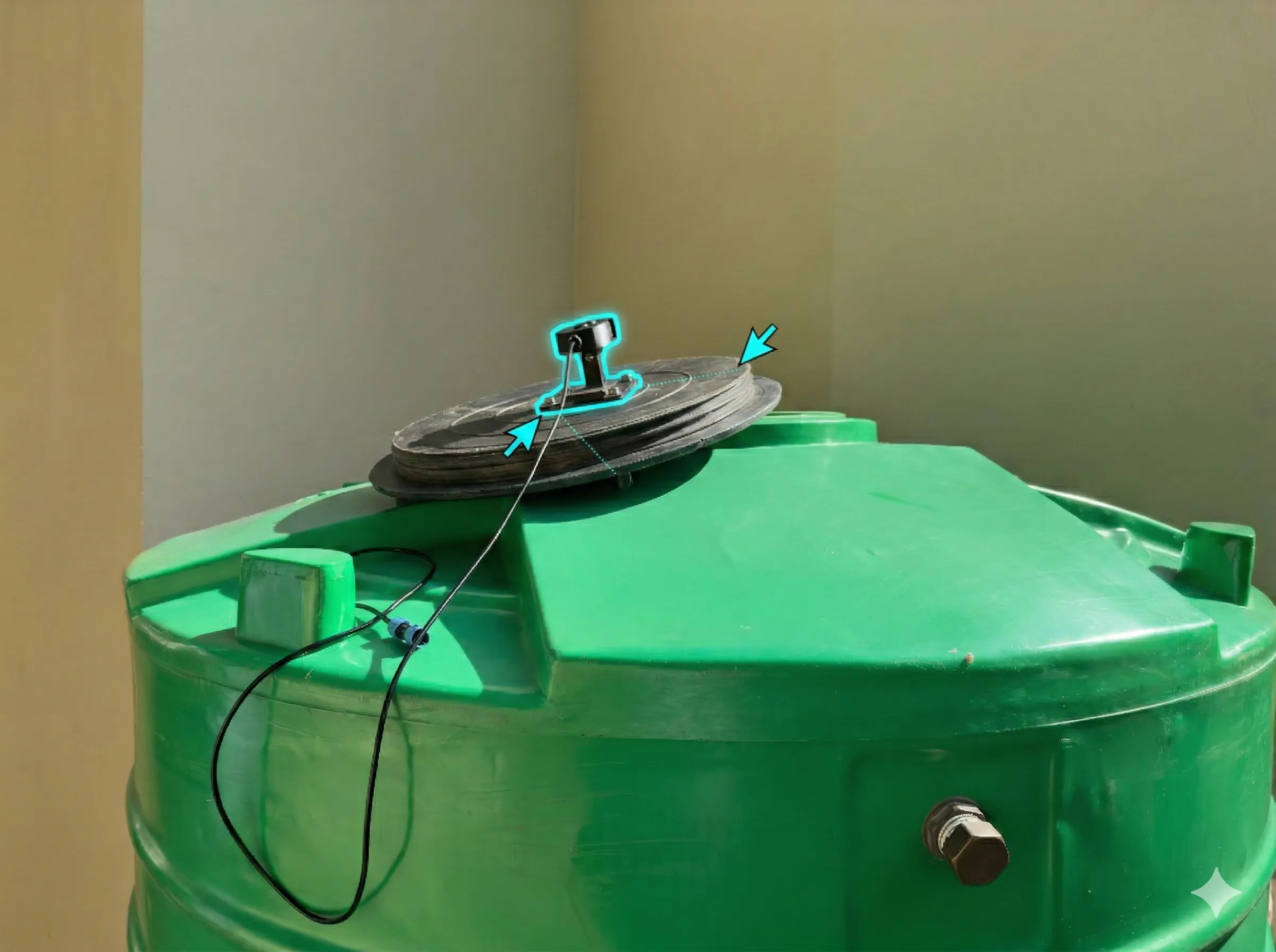 Sensor ultrassónico Jila montado num tanque de água