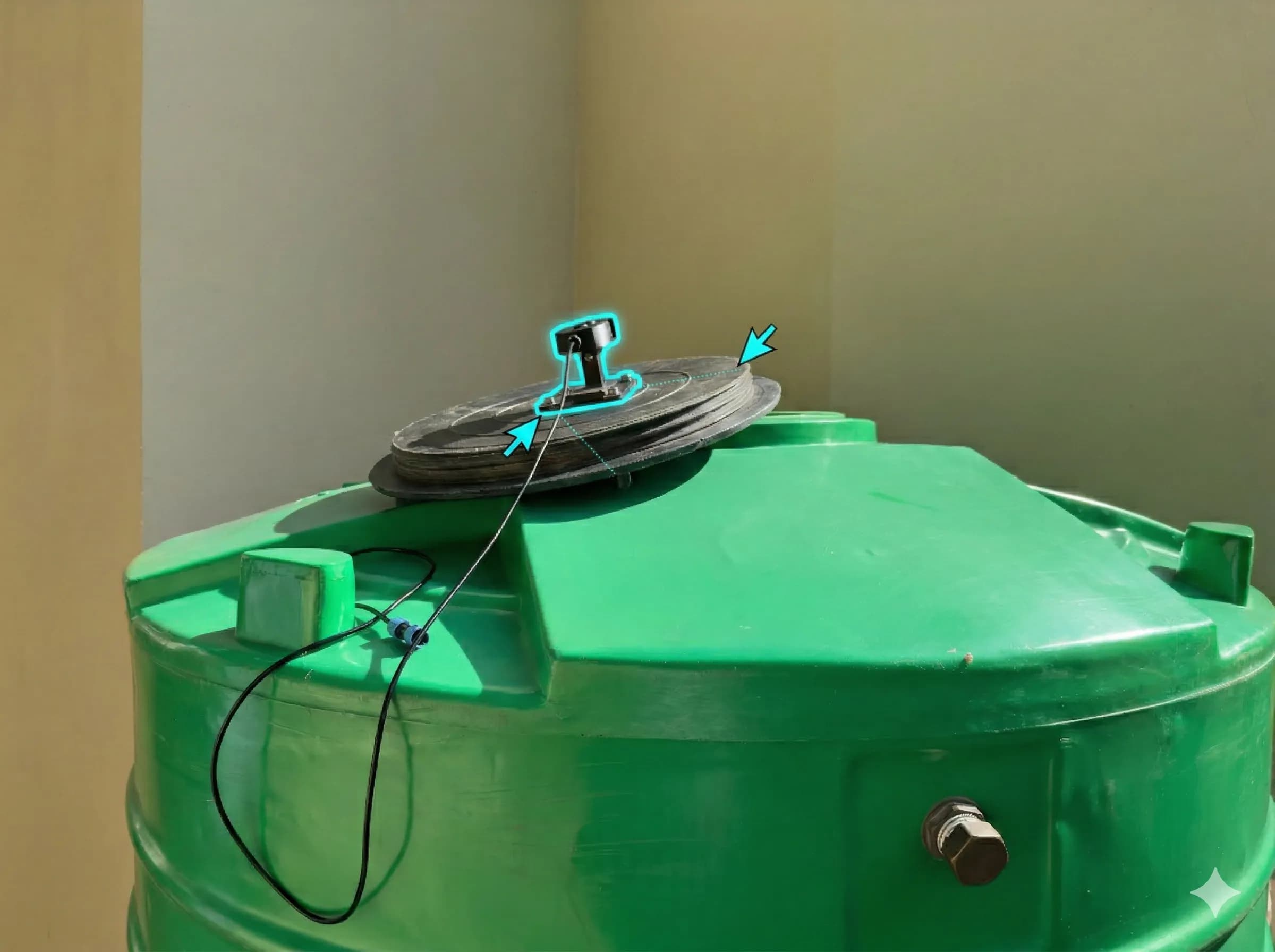 Sensor ultrassónico Jila montado num tanque de água